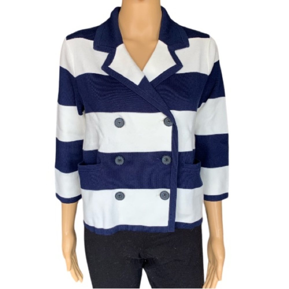 LANDSEND Wm 3Q Sleeve Sweater Jacket Supima Cotton/Fine Gauge/Double Breasted